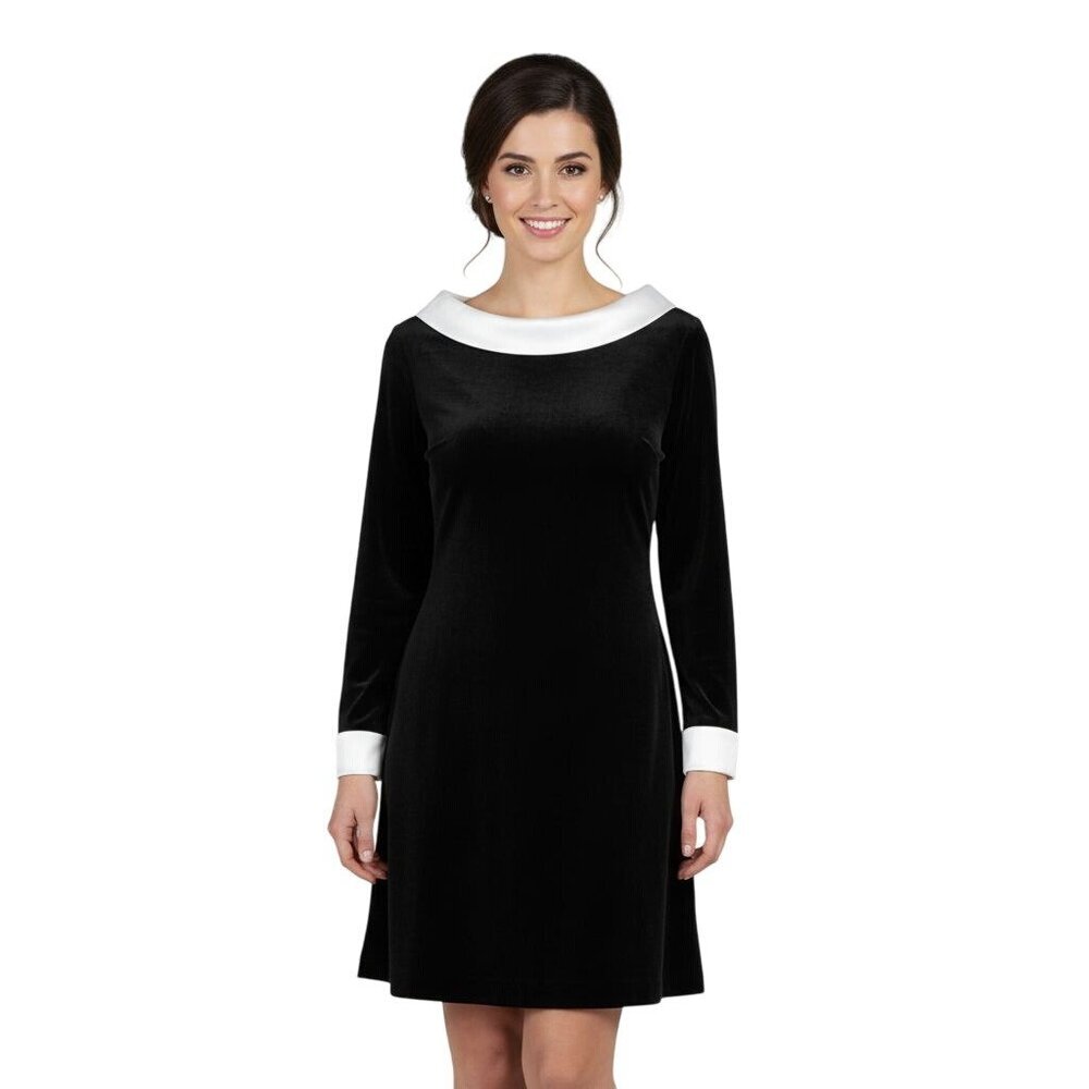 Leo Narducci 1960s Vintage Black Velvet Cream Satin A Line Dress Size 16